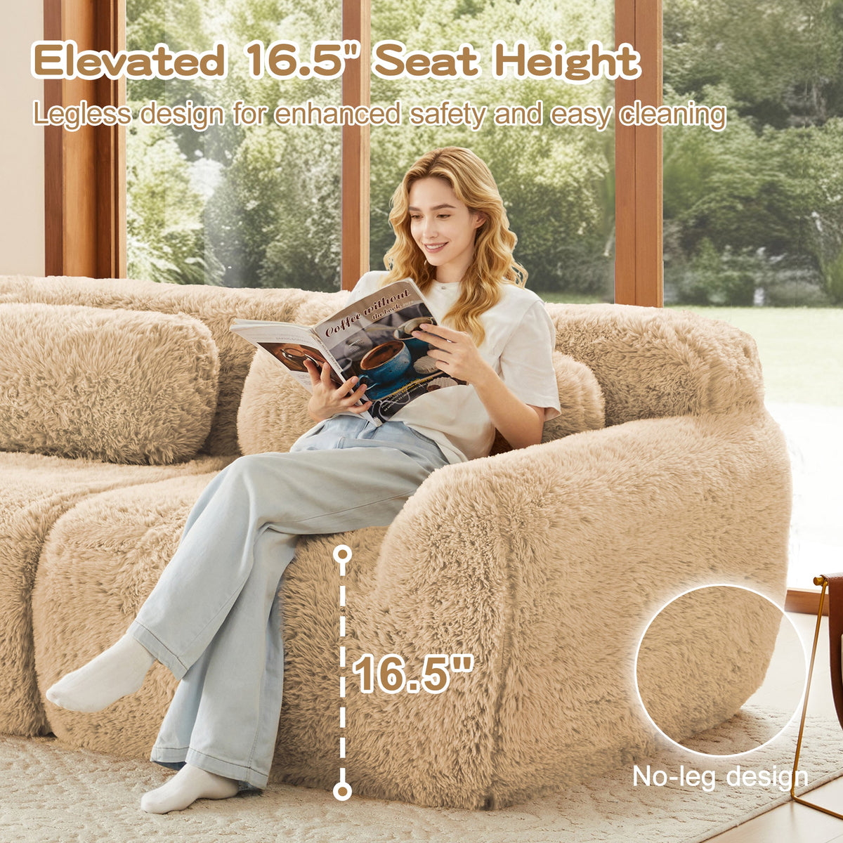 L-Shaped Soft And Fluffy Plush Fabric Modular Sectional Sofa