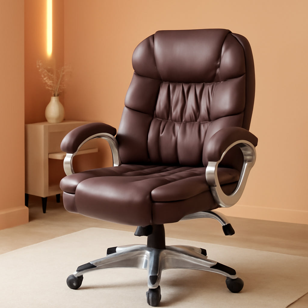 Ergonomic High Back Office Chair Lumbar Brown PU Leather