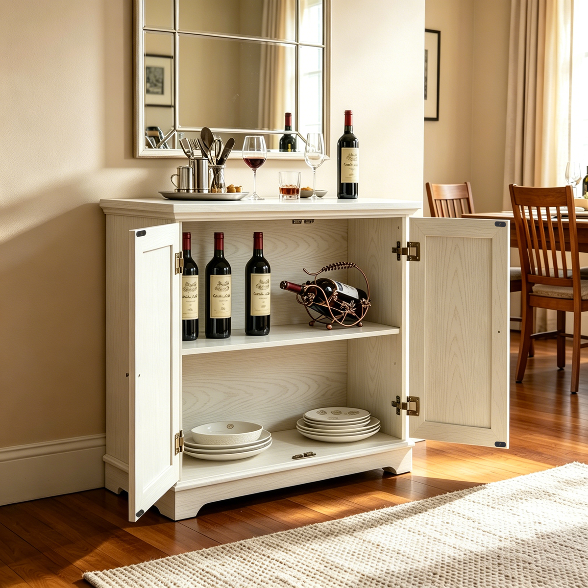 Storage Sideboard Cabinet with Decorative Acrylic Mirrored Doors