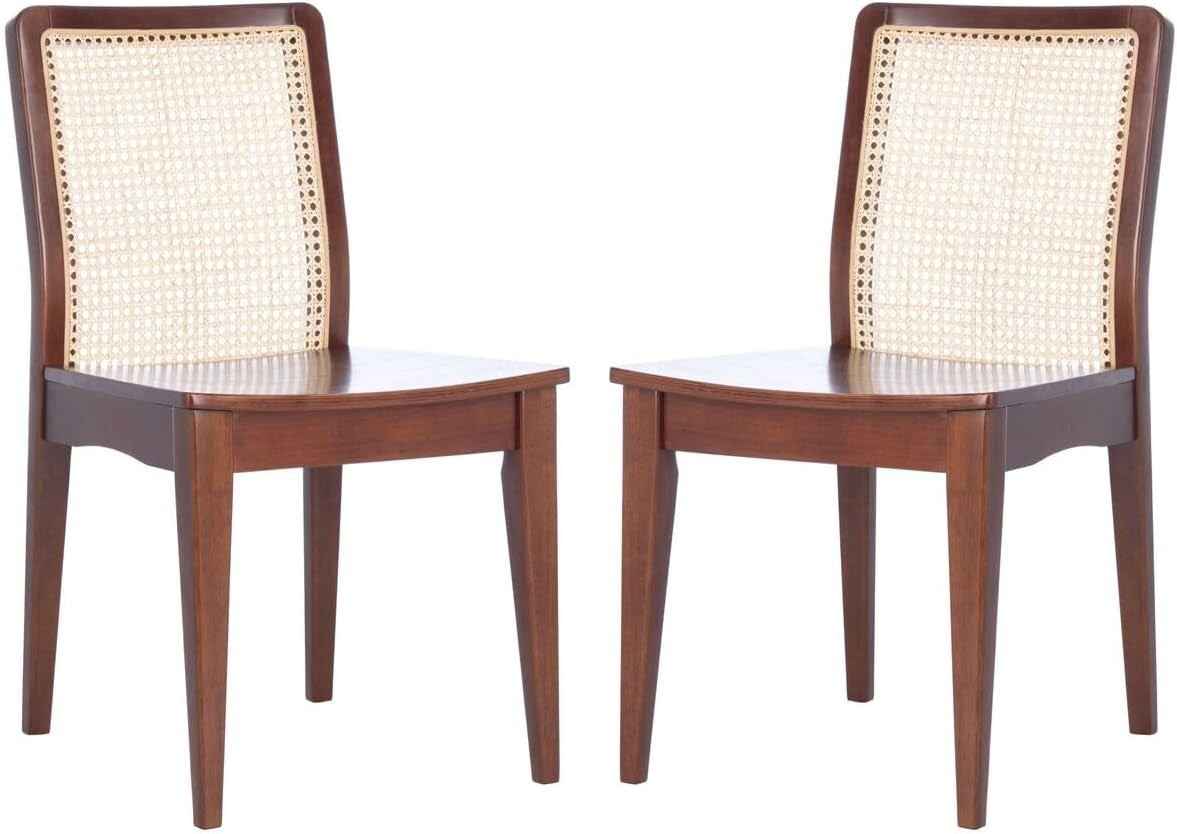 Benicio Dark Brown Natural Rattan Back Dining Chair Set of 2