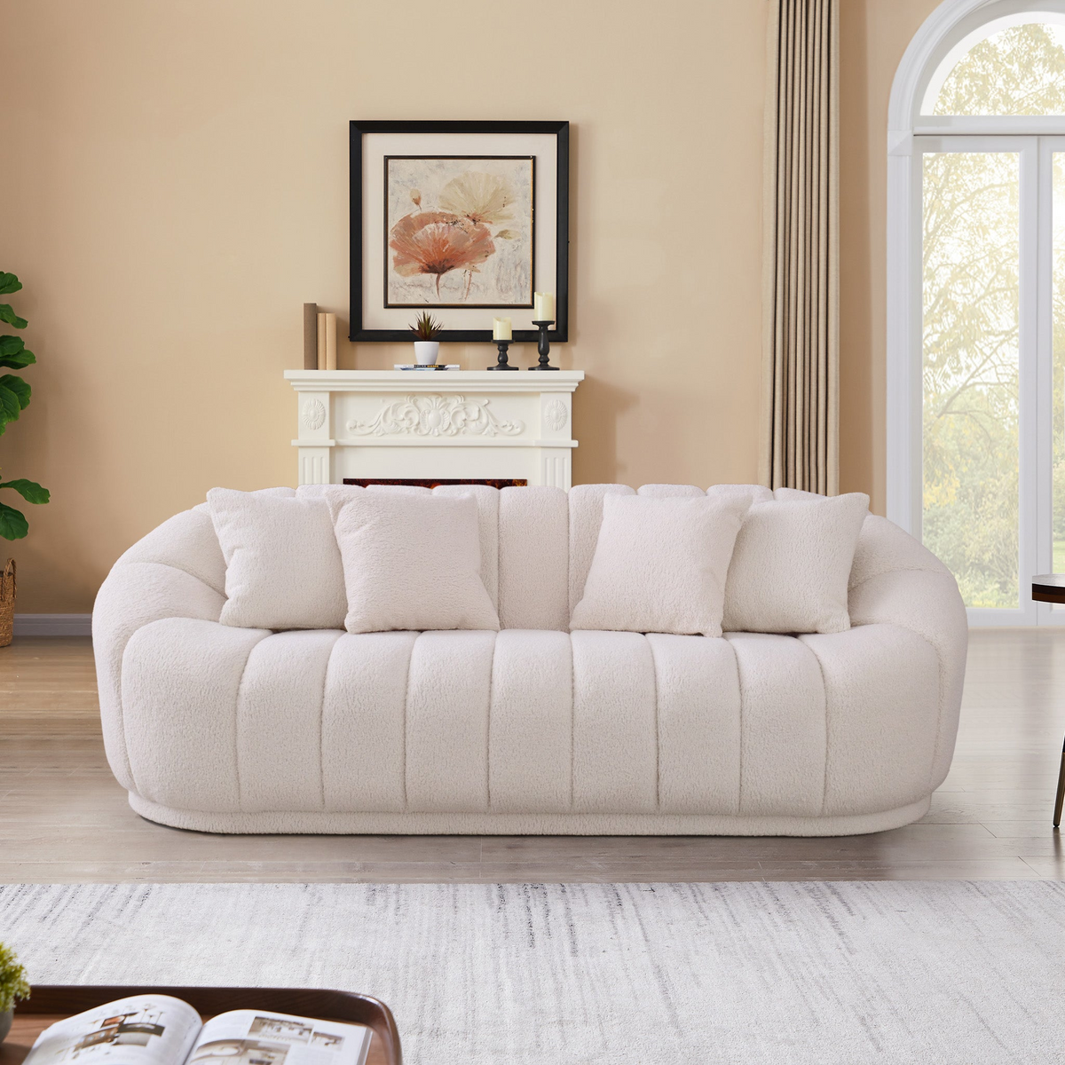 Maximilian Modern Japandi Style Tight Back Boucle Couch