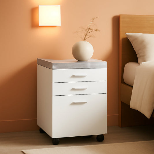 File Cabinet Rolling Casters Grey White Laminate 3 Drawers