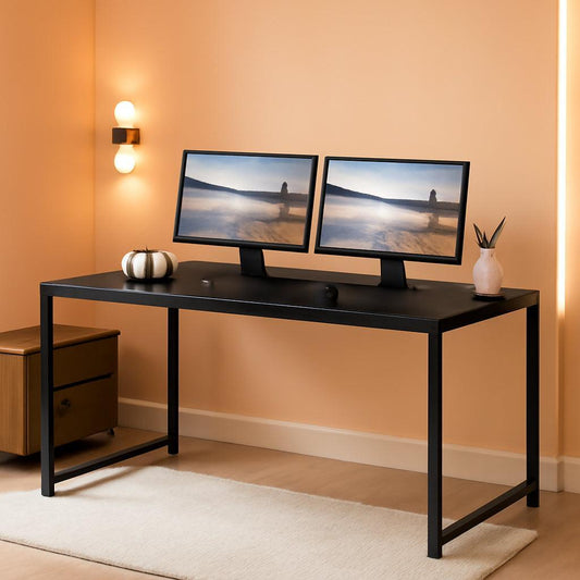 55 Inch Black Computer Desk Powder Coated Steel Frame