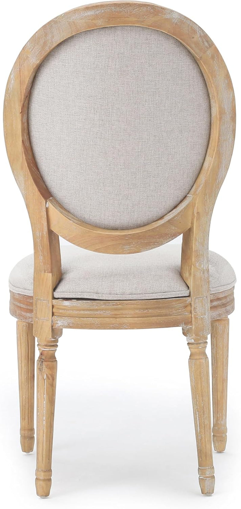 Back view of Phinnaeus Beige Polyester Fabric Dining Chairs Set Of 2 highlighting the elegant design and sturdy construction.