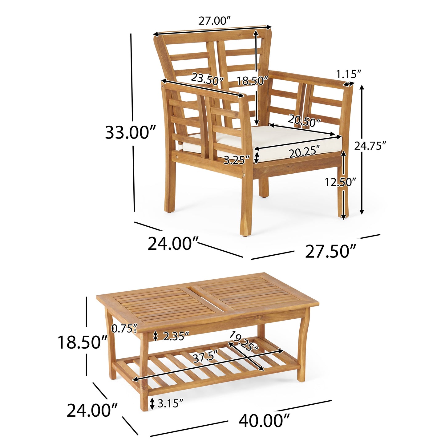 CAYDON 2 CLUB CHAIRS + TABLE