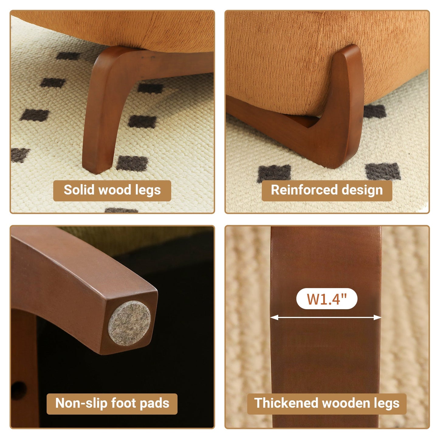 Cute Accent Chair with Solid Wood Legs