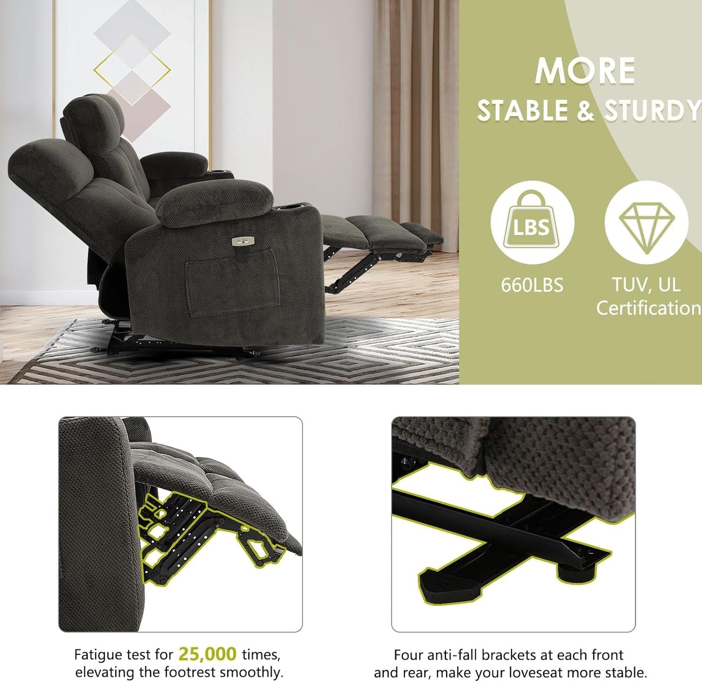 Power Reclining Sofa Set With Massage And USB Ports