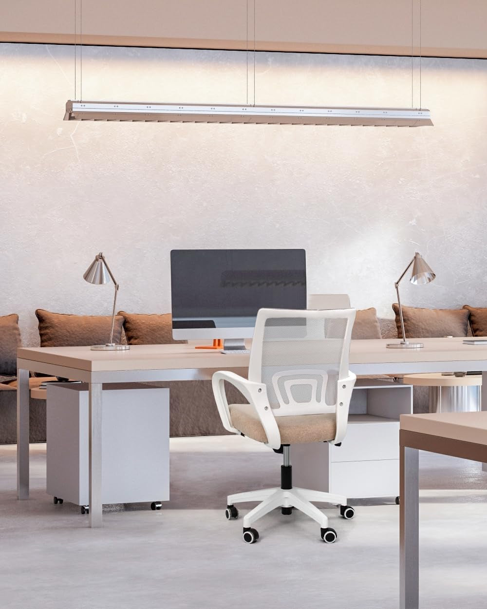 Ergonomic Beige Office Chair With Adjustable Lumbar Support