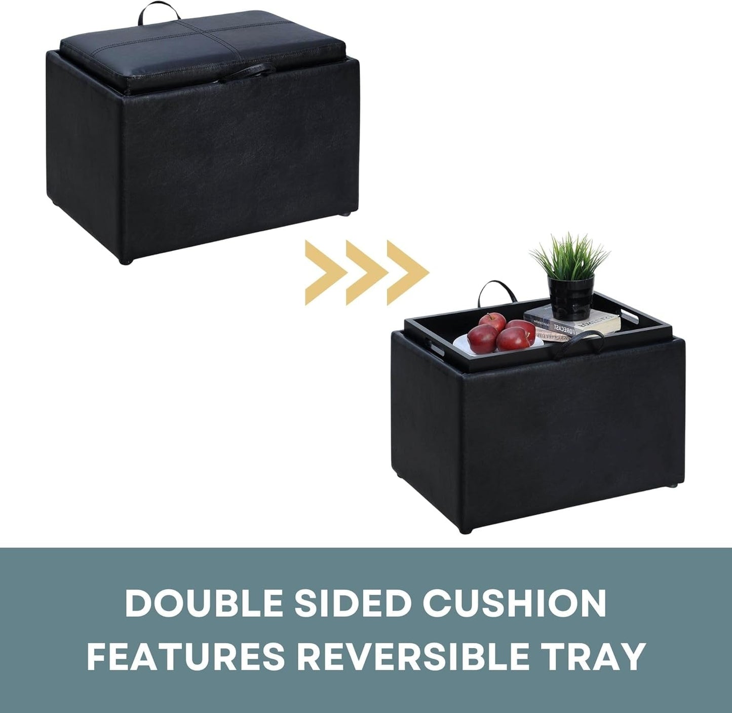 Accent Storage Ottoman 22 Point 75 Inches Charcoal Jet Black