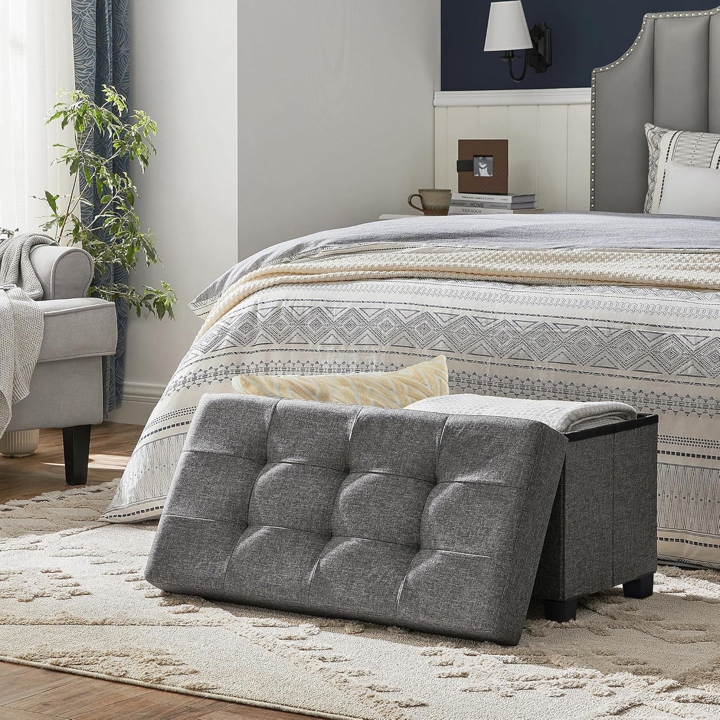 Slate Gray Storage Ottoman Bench 15x30x15.2 Inches
