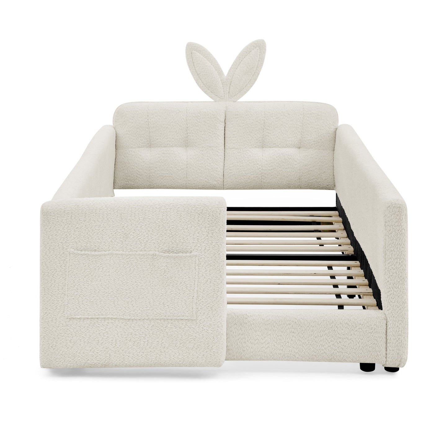 Twin Size Upholstered Platform Bed with Rabbit Ear Headboard