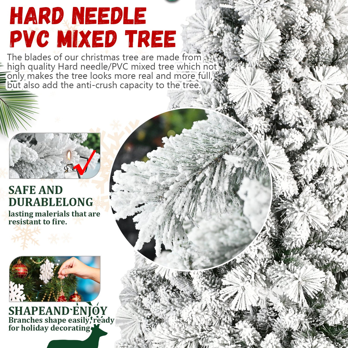 7FT Flocked Christmas Tree with 450 Warm LED Lights