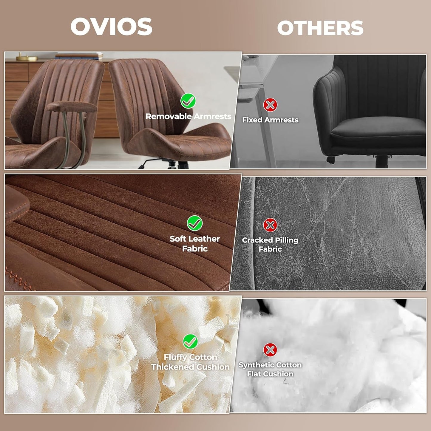 Ergonomic Leather Office Chair Dark Brown Mid Century Modern