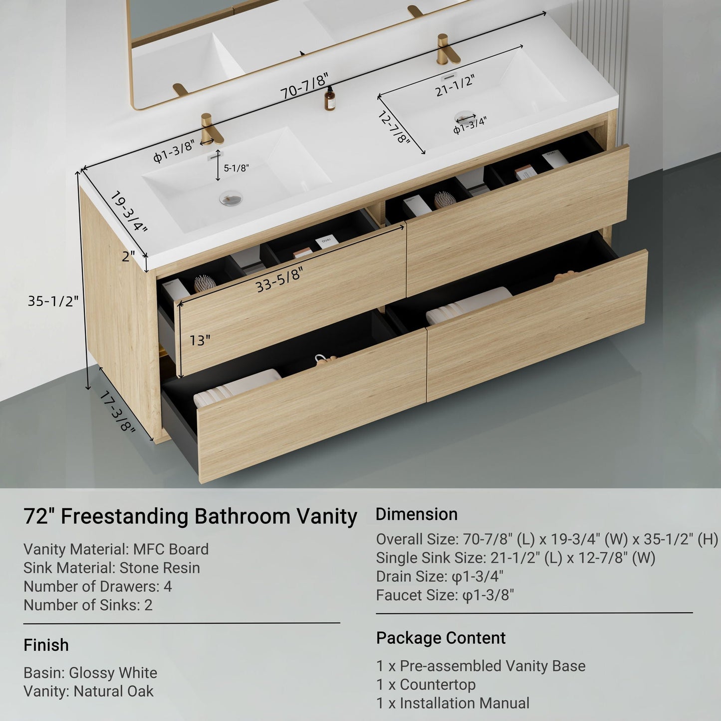 Bathin Freestanding Bathroom Vanity With Double Sinks