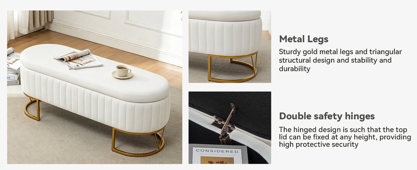 Storage Bench - Velvet Oval Upholstered Design