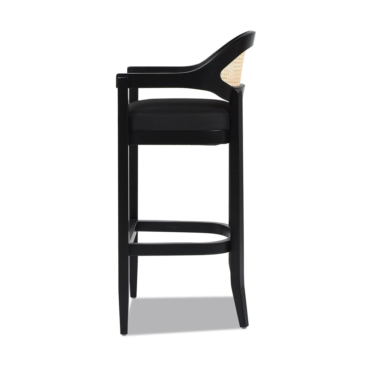 Americana Mid-Century Modern Cane Back Bar Stool in Jet