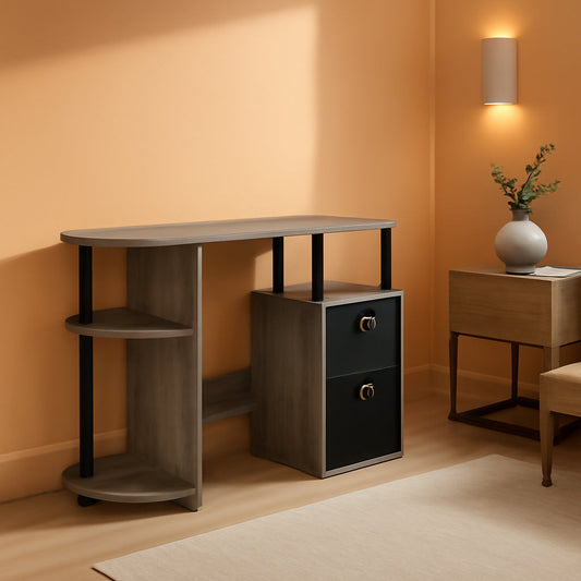 Jaya Simplistic Computer Desk CPU Shelf Oak Grey Black