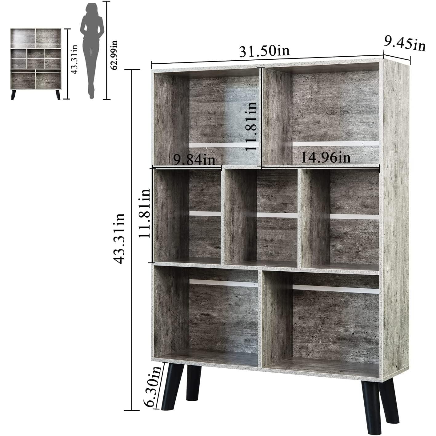 Three Tier Grey Bookshelf For Small Spaces With Crisscross