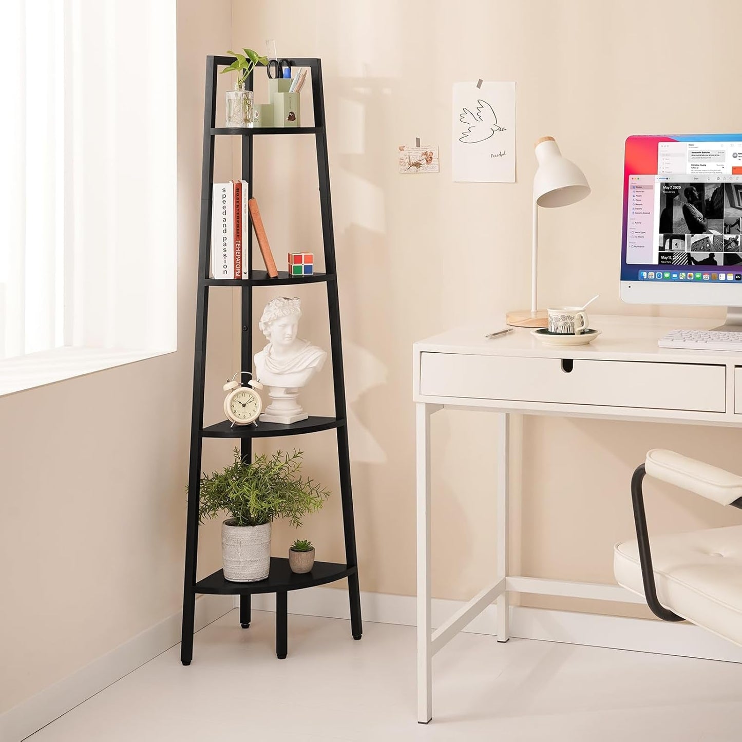 4 Tier Corner Shelf With Metal Frame Tall Bookcase