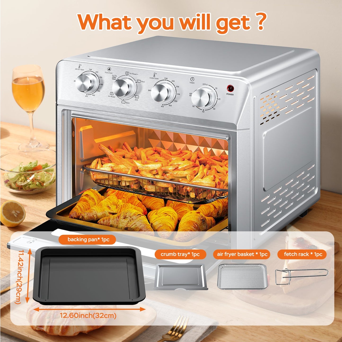 Plum Chef Air Fryer Oven 27.5QT, 6-in-1 Countertop Oven