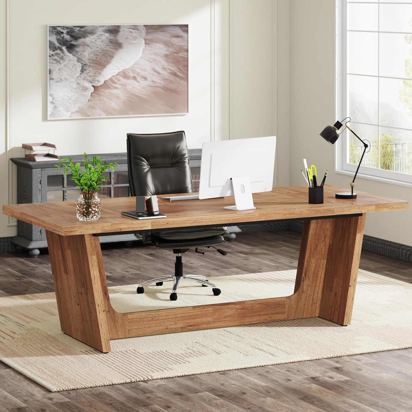 Walnut 70 Inch Executive Desk For Home Office Workspace