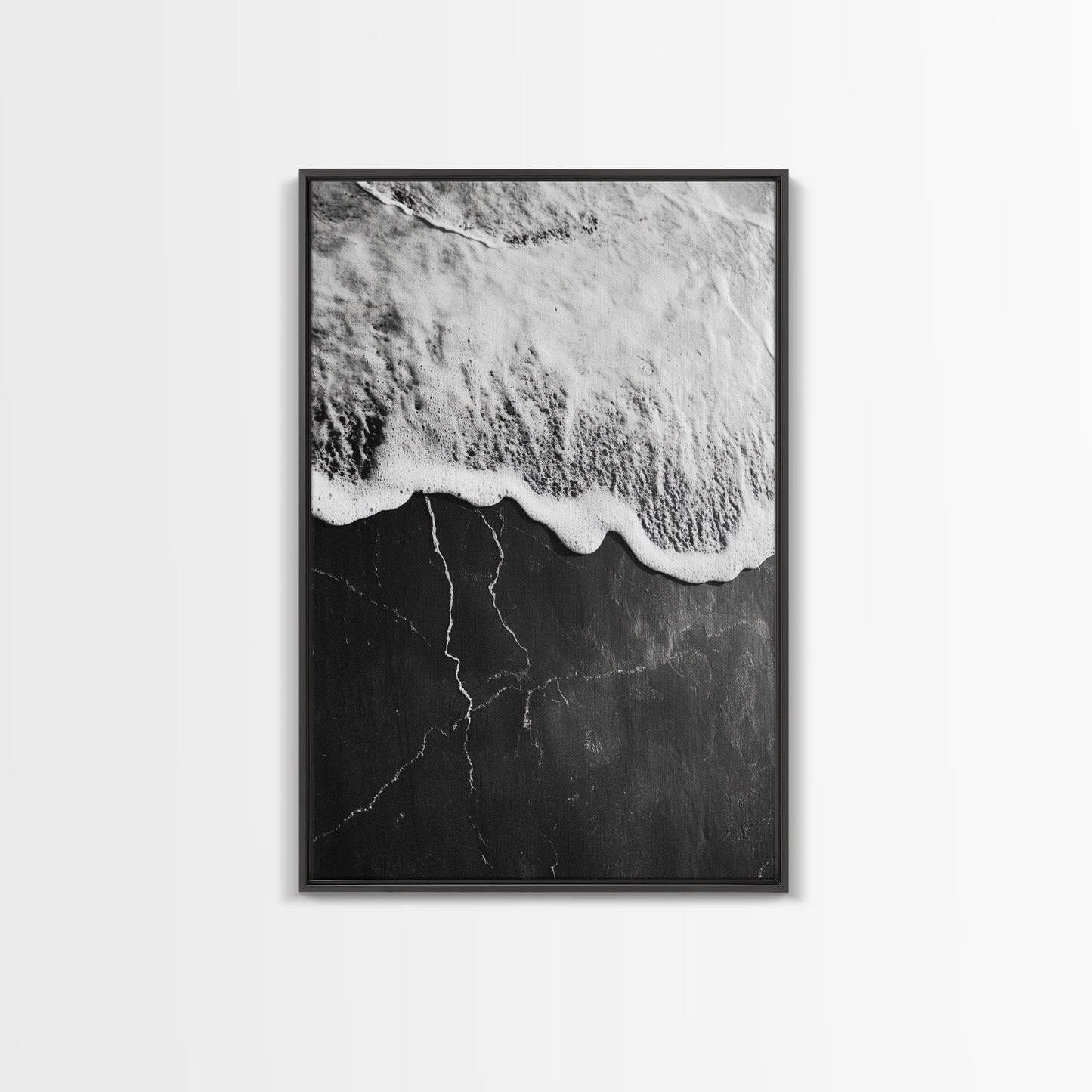 Wave Edge, Cracked Earth, Tide Meets Stone, Nature Contrast, Canvas Print, Abstract Ocean Art, Minimalist Wall Decor, Bathroom Artwork