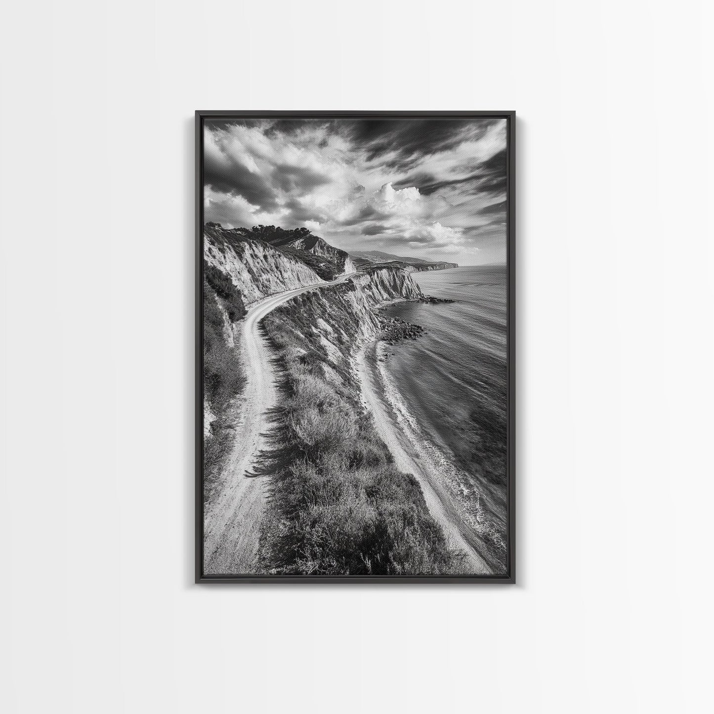 Coastal Mountain Trail, Ocean View, Travel Photography, Framed Canvas Print, Scenic Landscape Art, Office or Hallway Wall Art