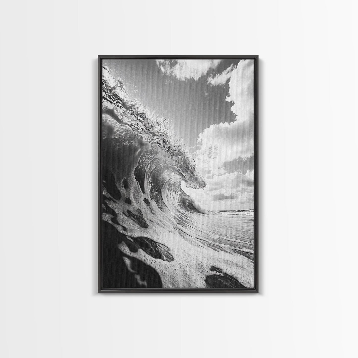 Crashing Ocean Wave, Surf Motion Art, Coastal Energy Print, Seascape Minimalism, Framed Canvas Print, Bathroom Wall Decor, Modern Beach Art