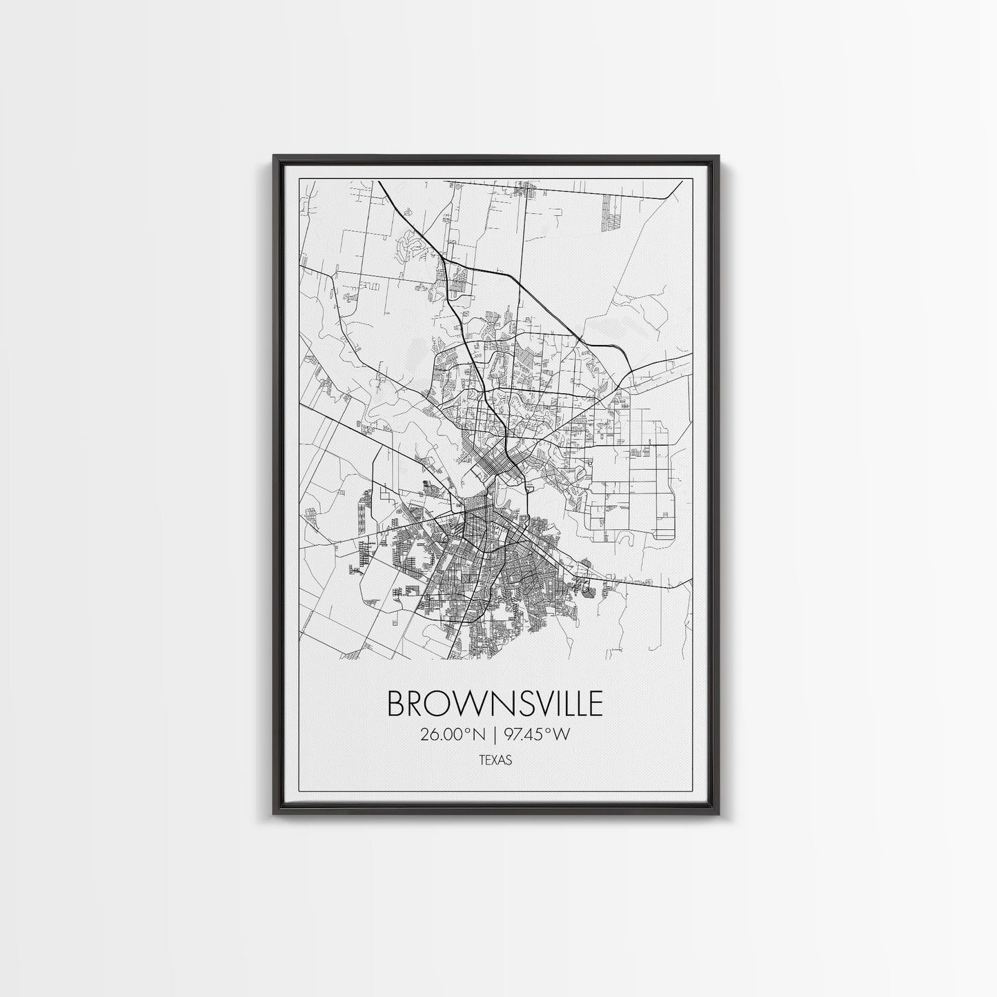 Brownsville Street Map, Texas Map, City Map Art, Modern Art, Wall Art, Canvas Print, Canvas Wall Art, Dorm Décor, Graduation Gift,