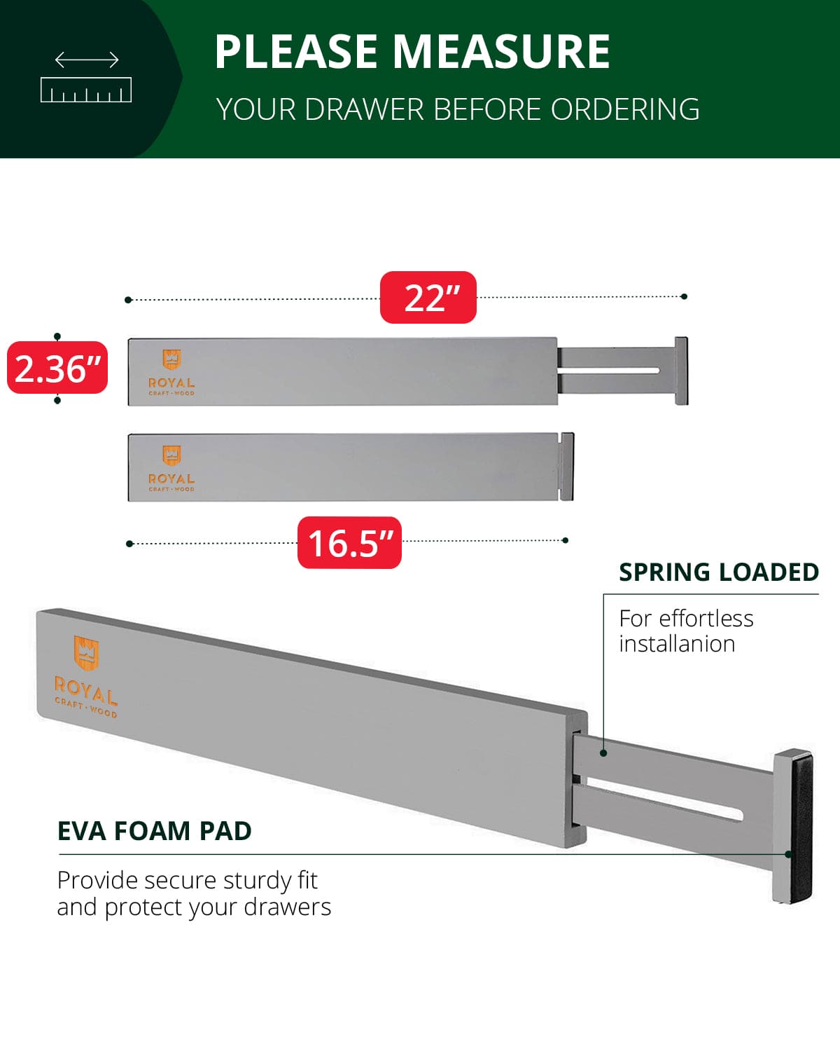 Drawer Dividers 22”, Gray