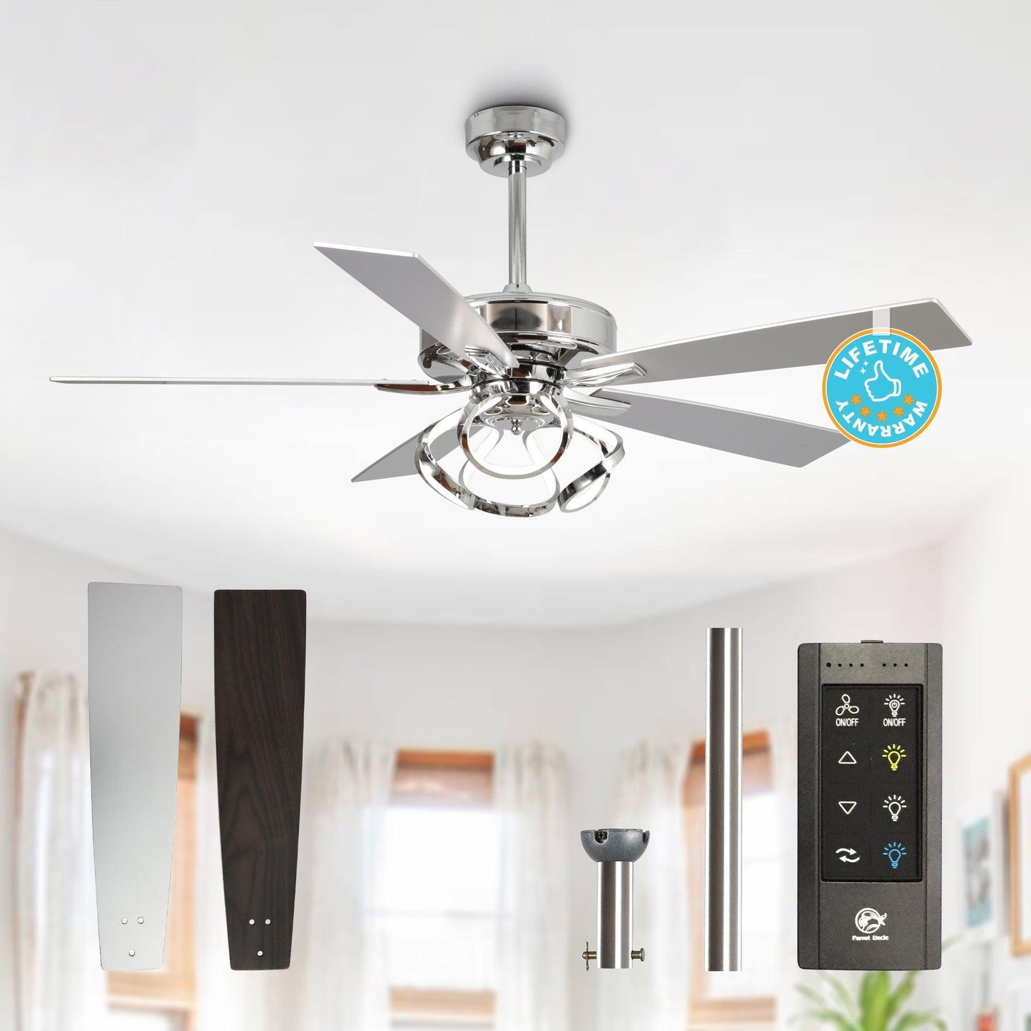 52" Zelda Modern DC Motor Downrod Mount Reversible Ceiling Fan With Remote Control