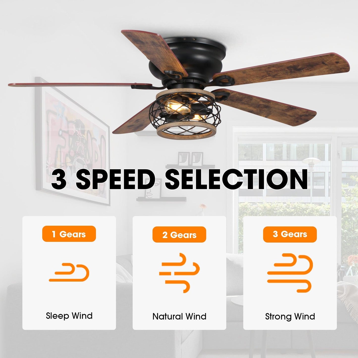 48" Antwerp Farmhouse Flush Mount Reversible Ceiling Fan with Lighting and Remote Control