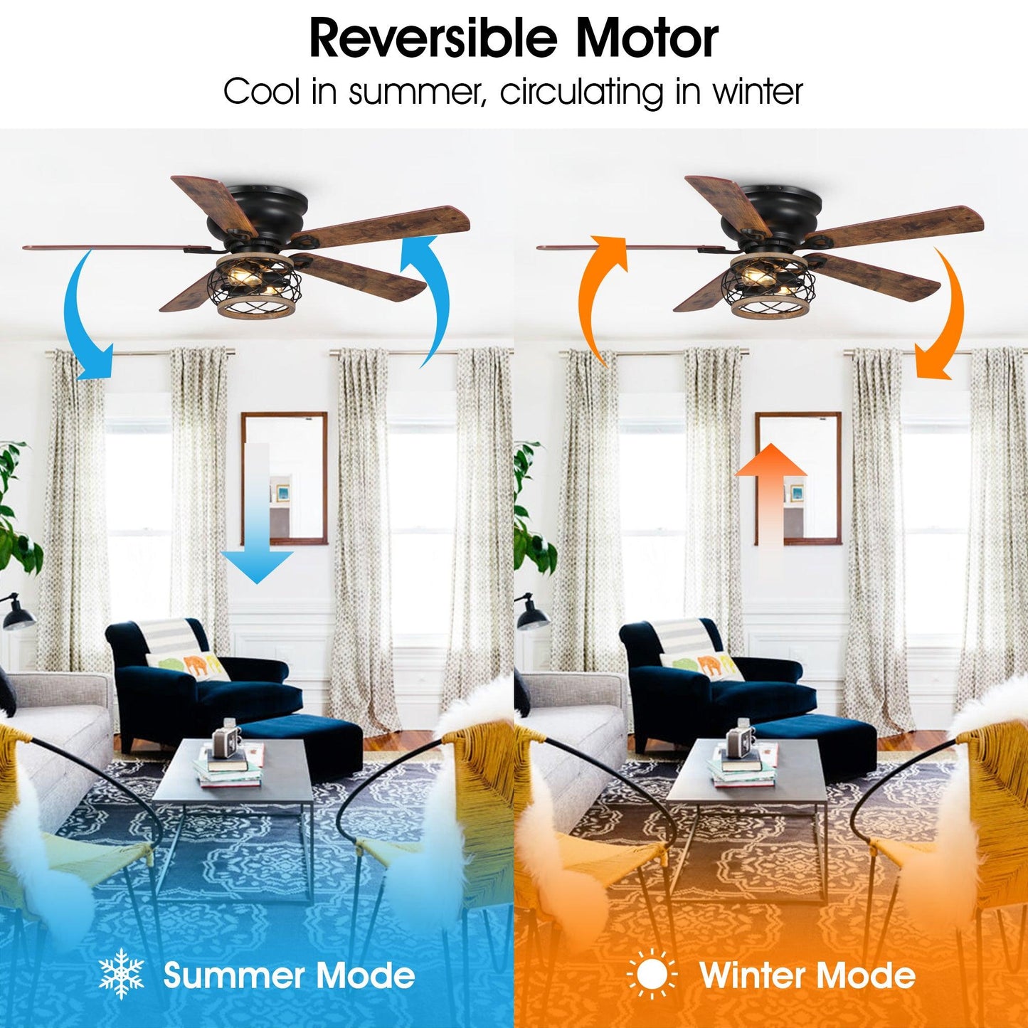 48" Antwerp Farmhouse Flush Mount Reversible Ceiling Fan with Lighting and Remote Control