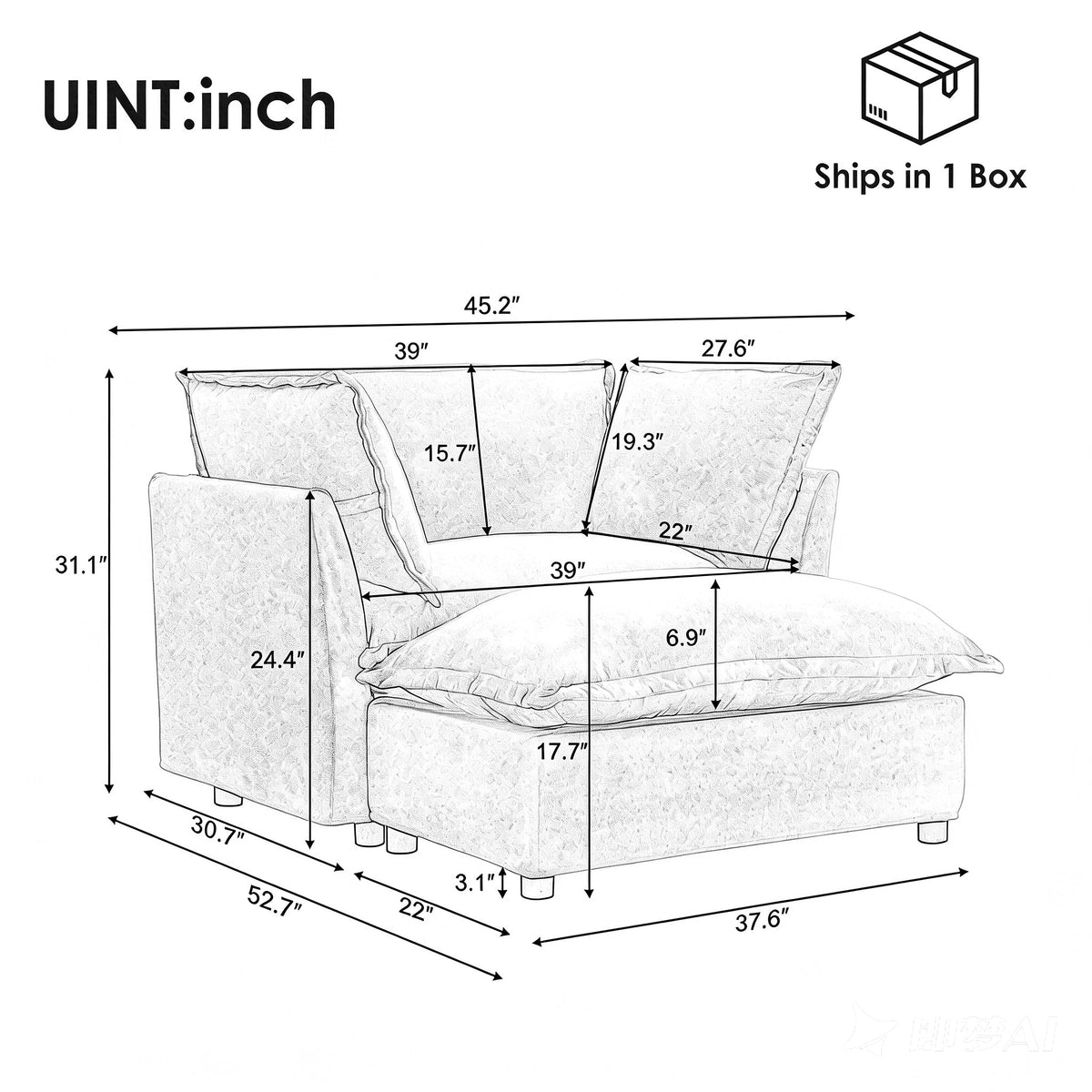 Modern Armchair Sofa with Movable Ottoman