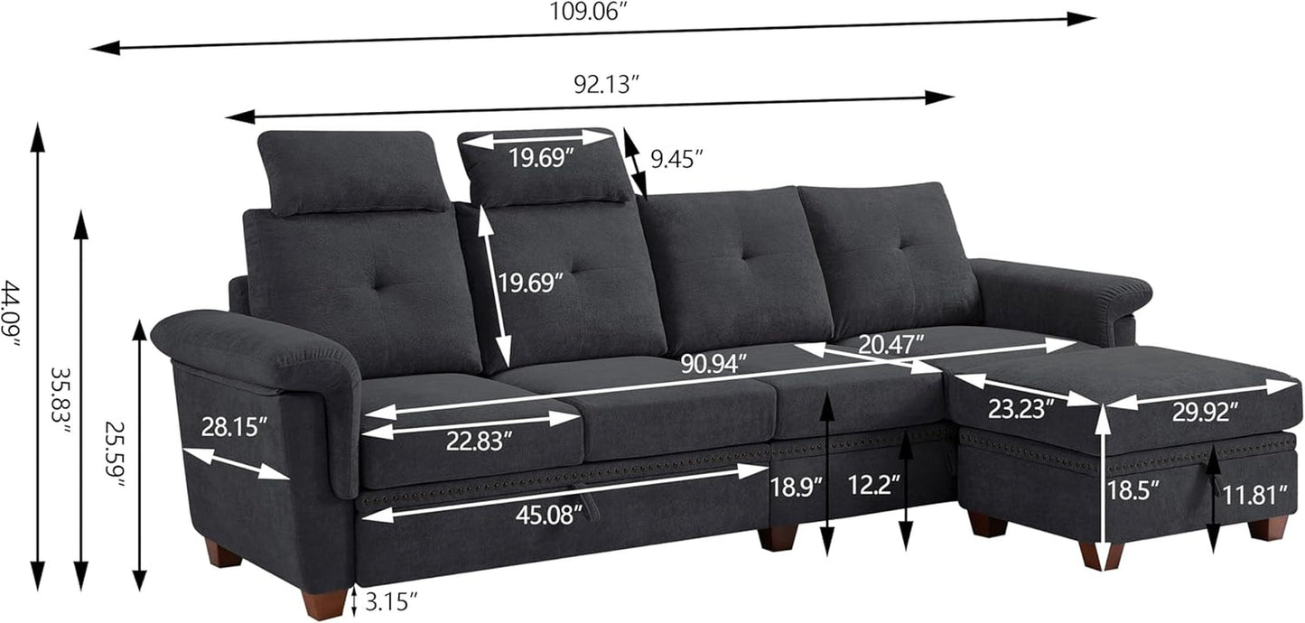 L Shaped Sectional Sofa With Storage Chaise Dark Grey