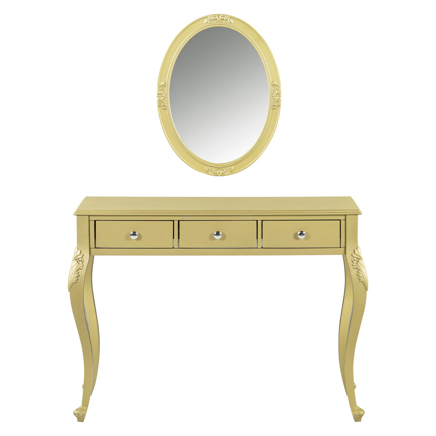Luxury Makeup Vanity Desk with Oval Mirror, 3-Drawer Dressing Table for Jewelry Storage, Elegant Console Table for Entryway, Living Room & Bedroom, Stylish Home Decor,Gold
