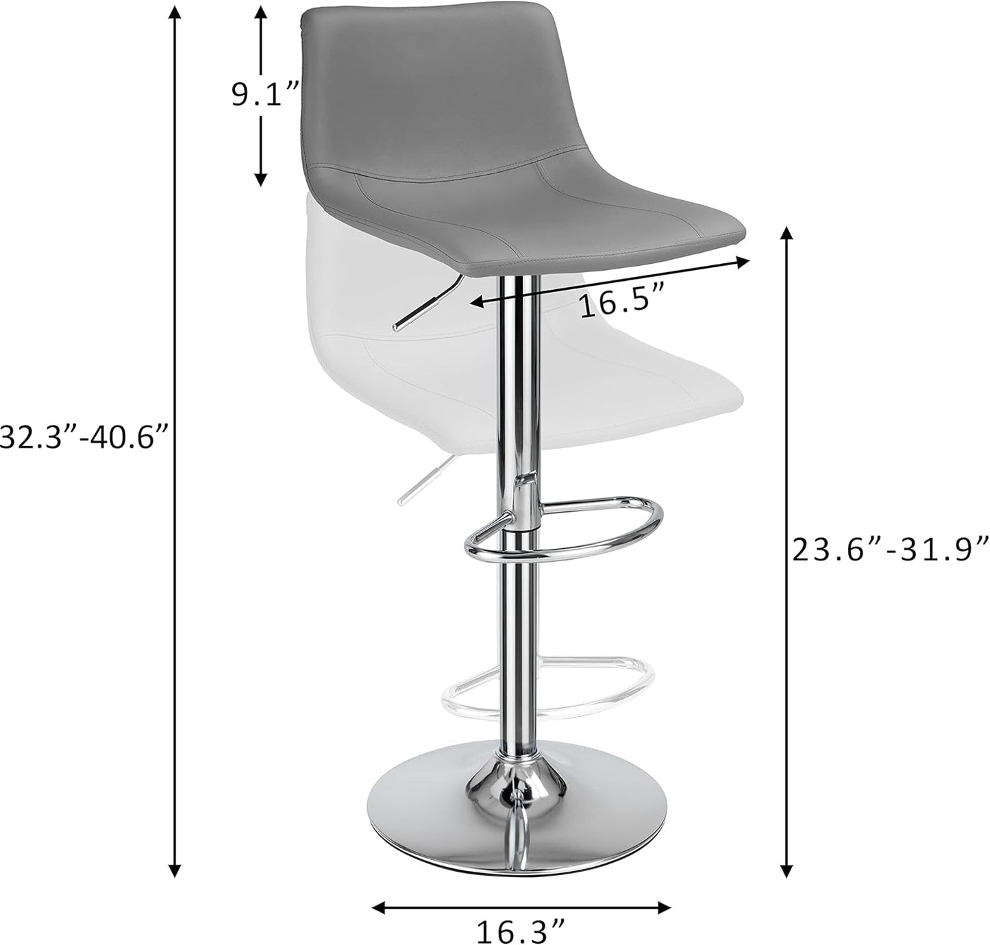 Modern Grey PU Leather Swivel Bar Stools Set