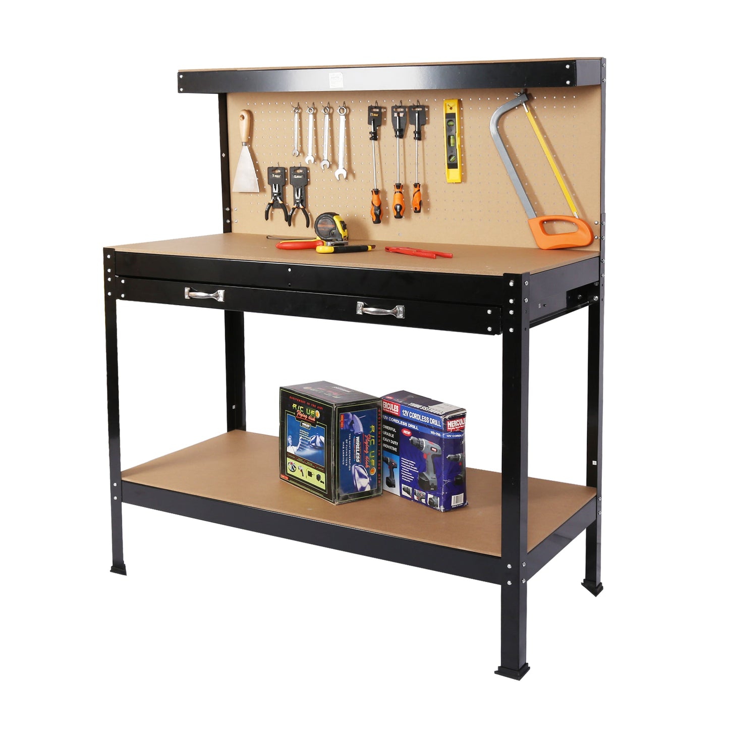 Steel Workbench Tool Storage With Drawer & Peg Board