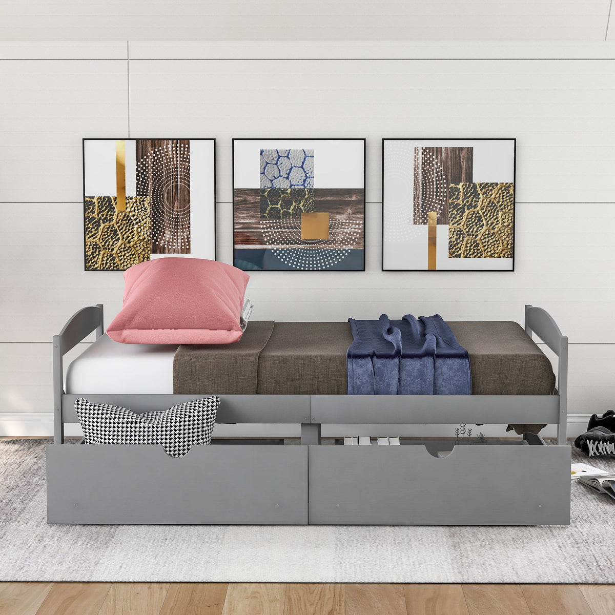 Twin Size Platform Bed With Two Drawers