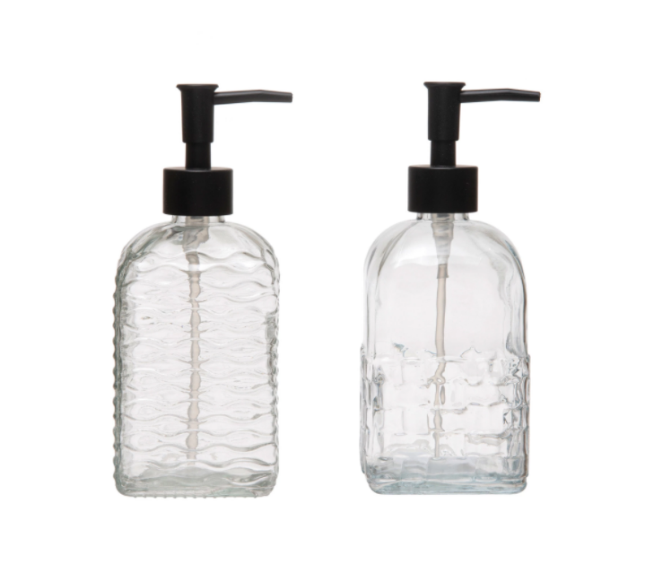 Embossed Glass Soap Dispenser with Pump