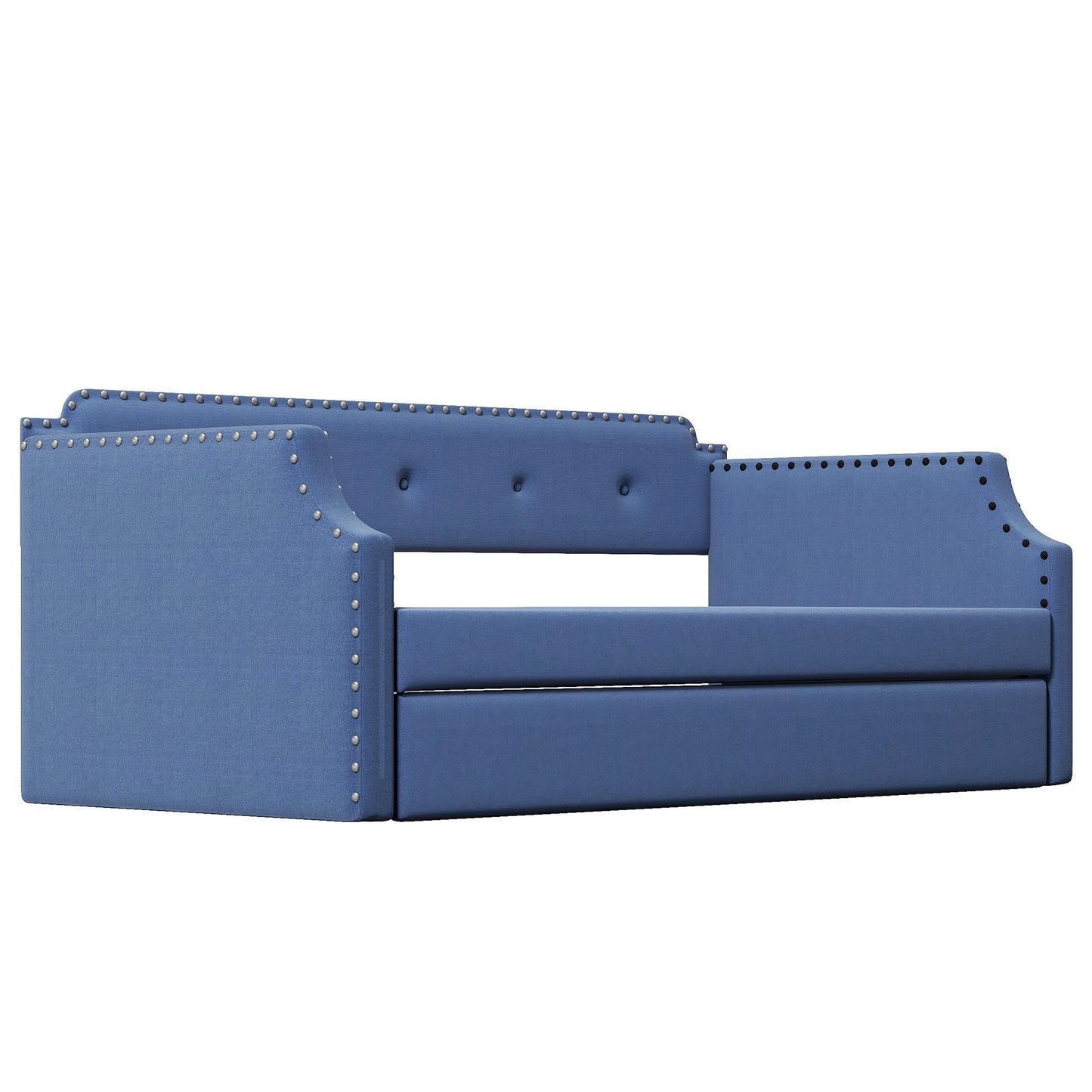Upholstered Daybed with Trundle, Wood Slat Support, Twin Size