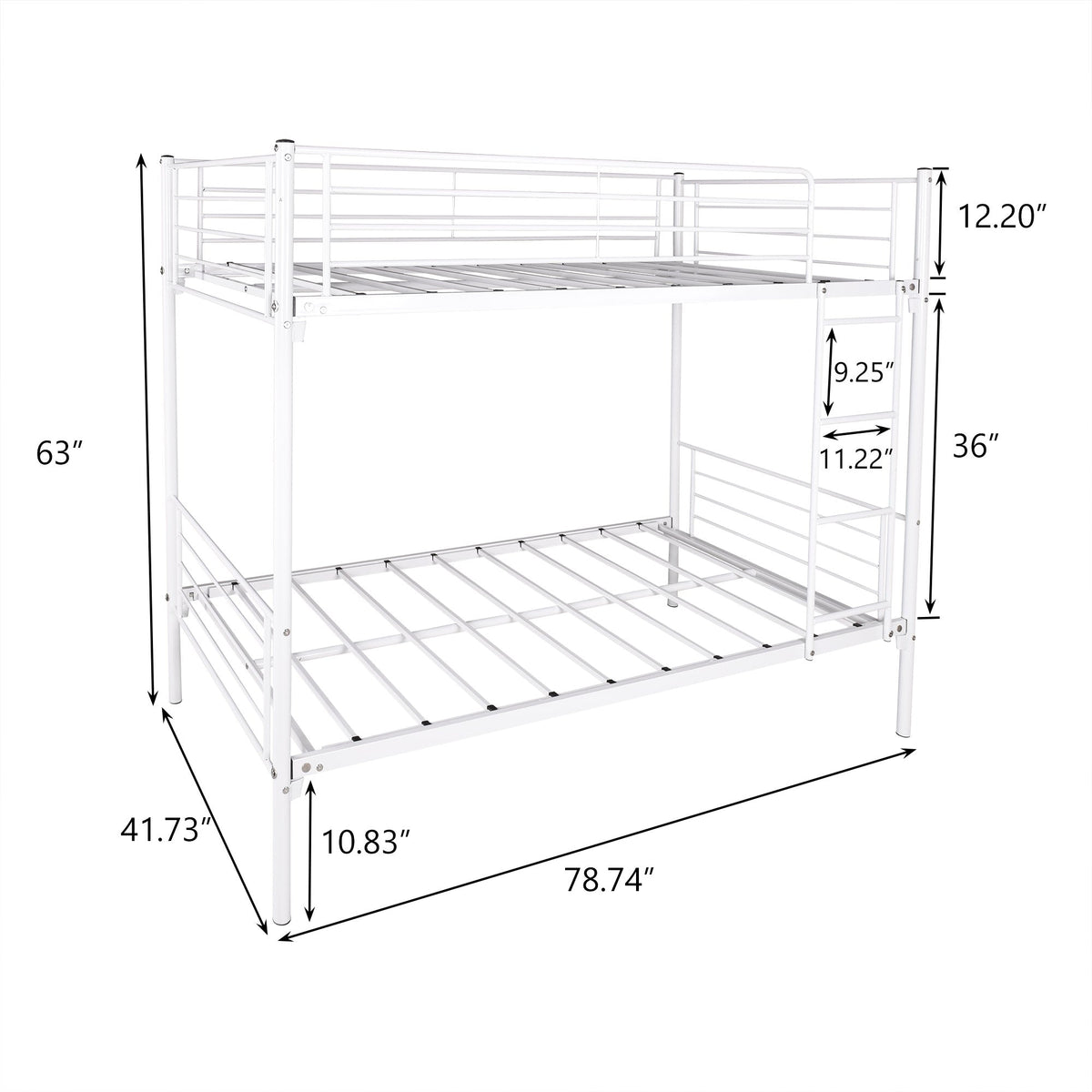 Twin-Over-Twin Bunk Bed with Metal Frame and Ladder