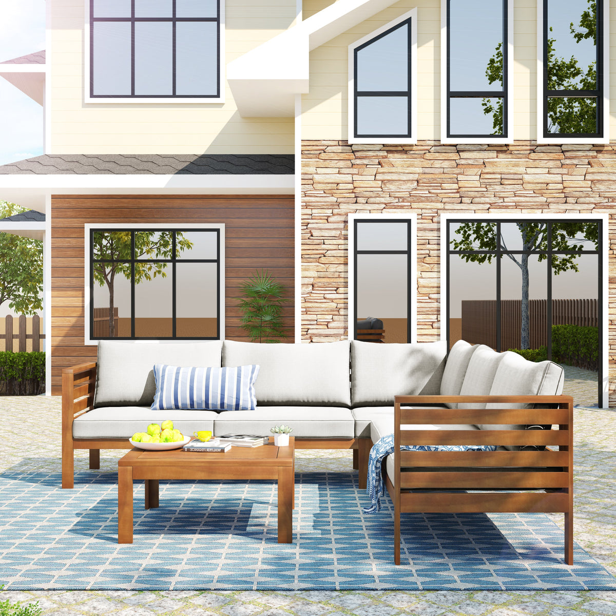 Wood Structure Outdoor Sofa Set