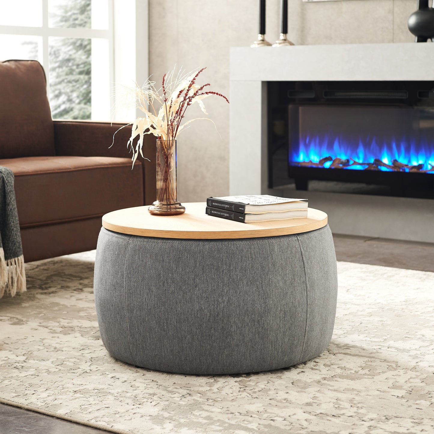 Round Storage Ottoman - Dark