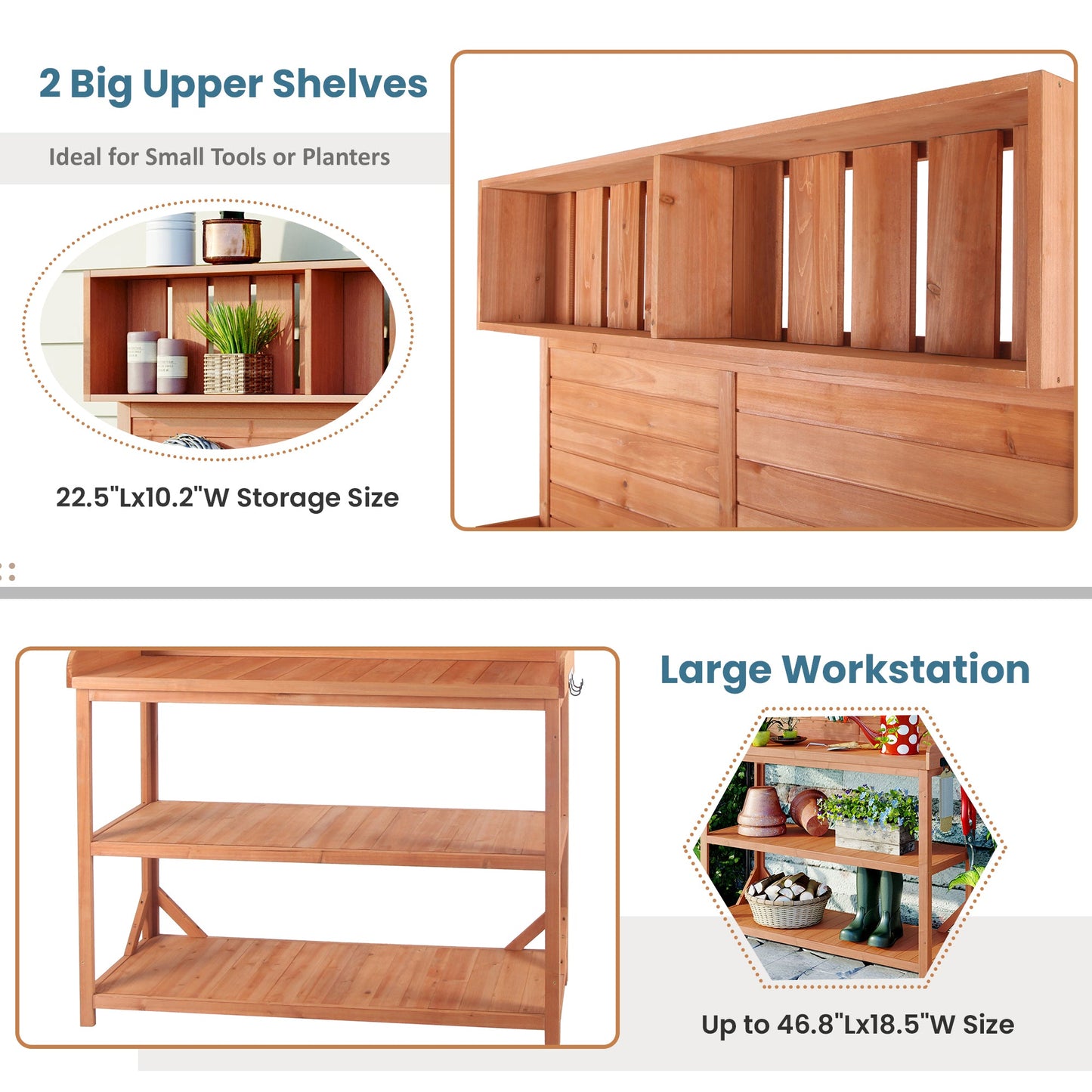 TOPMAX 65" Large Wooden Farmhouse Rustic Outdoor Potting Bench