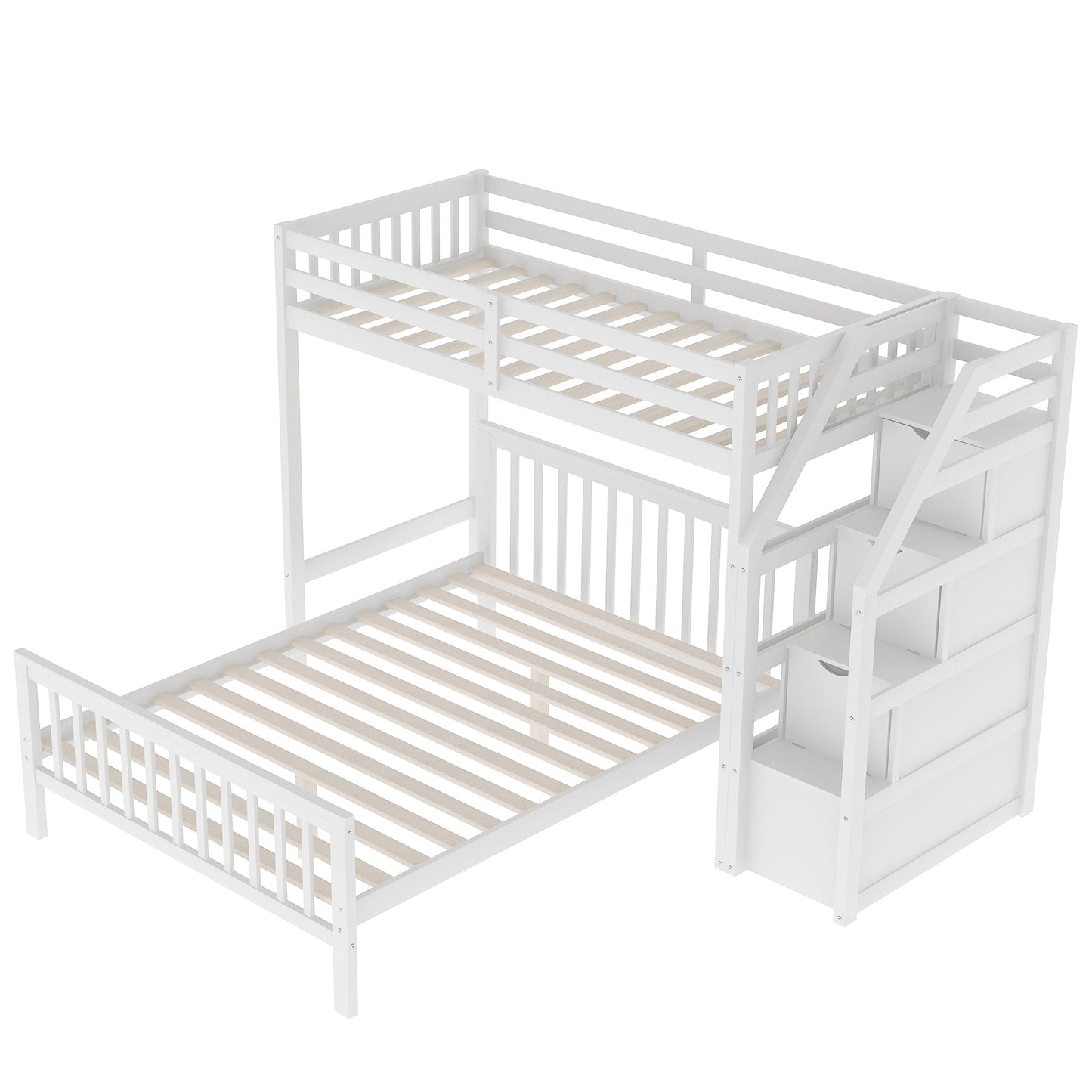 Twin Over Full Loft Bed with Staircase, White