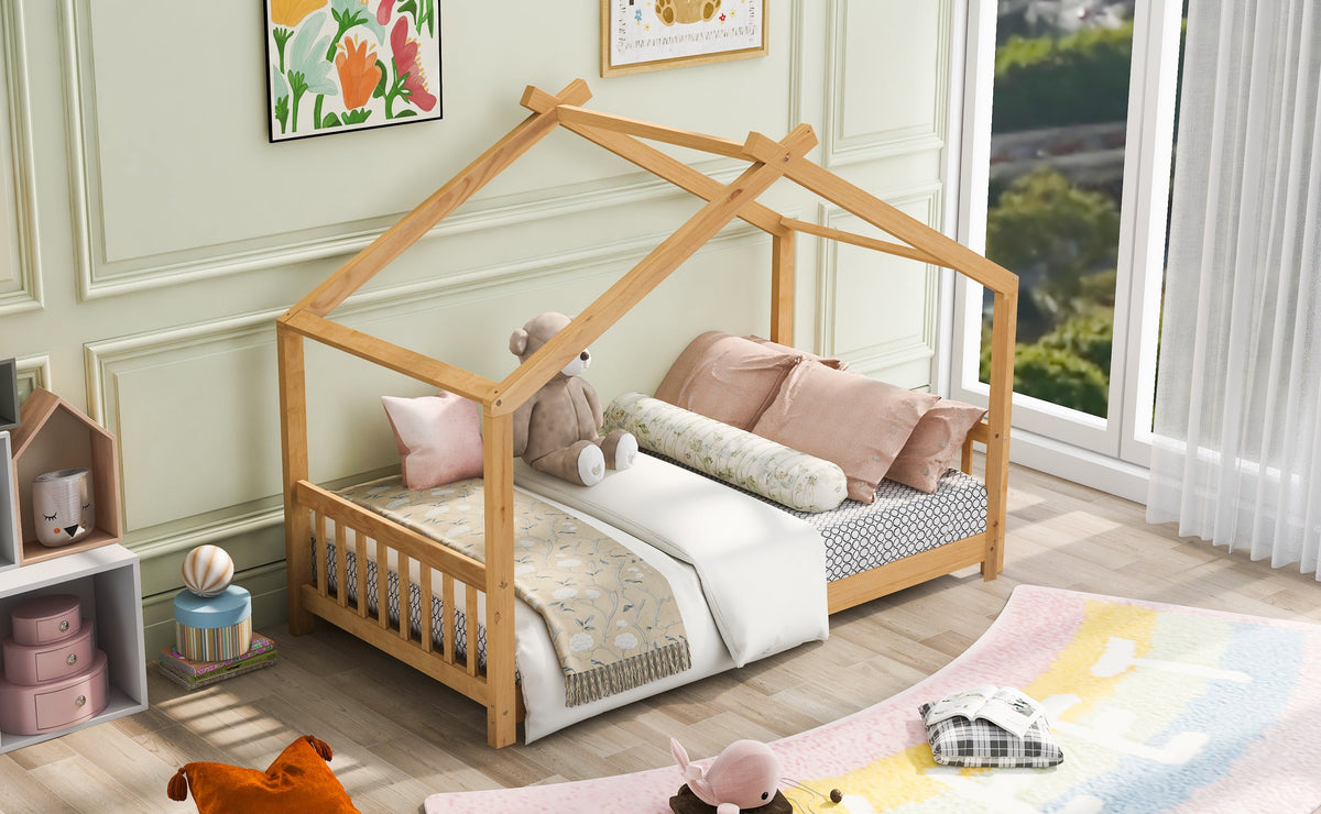 Twin Size House Platform Bed with Headboard and Footboard