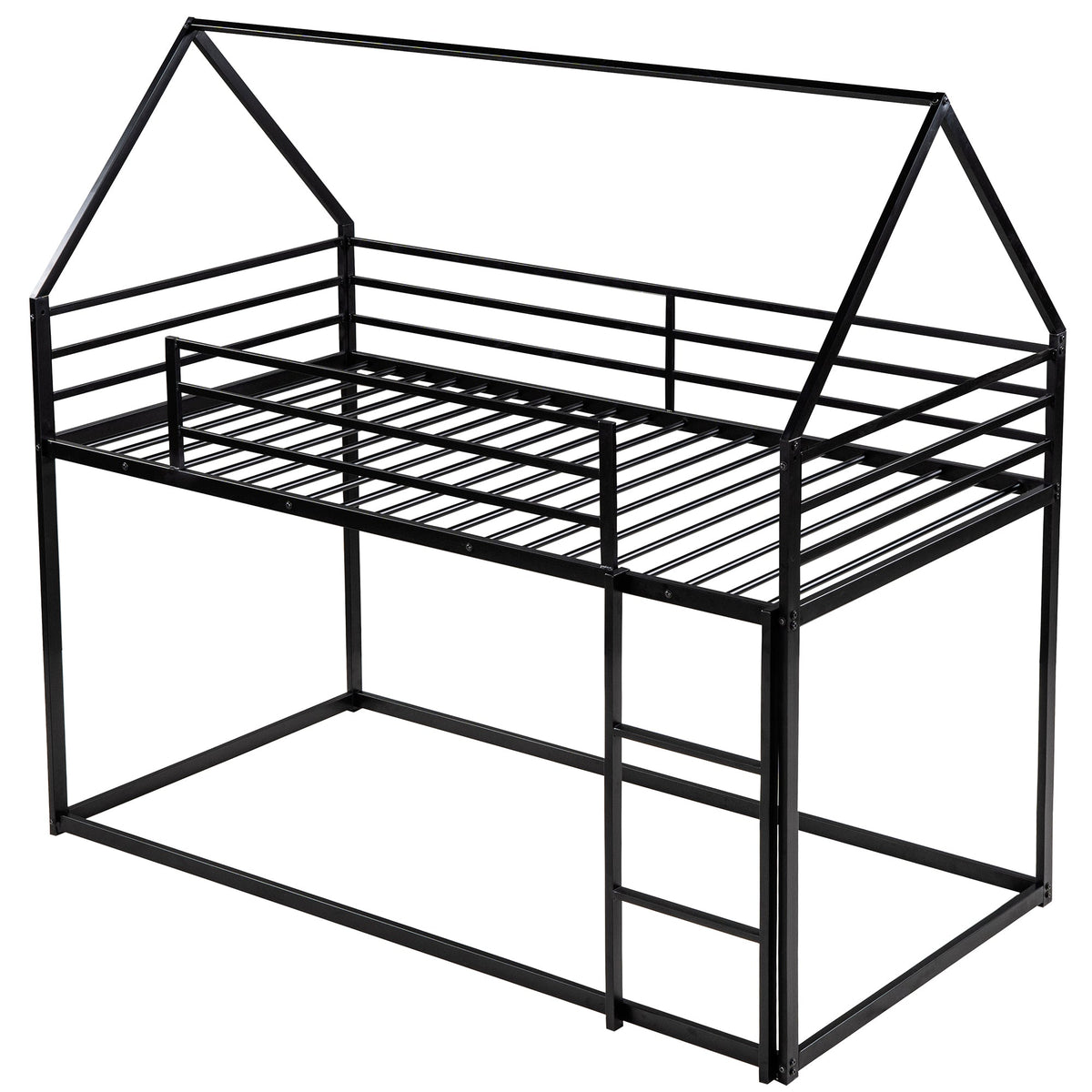 Twin Over Twin House Bunk Bed with Built-in Ladder