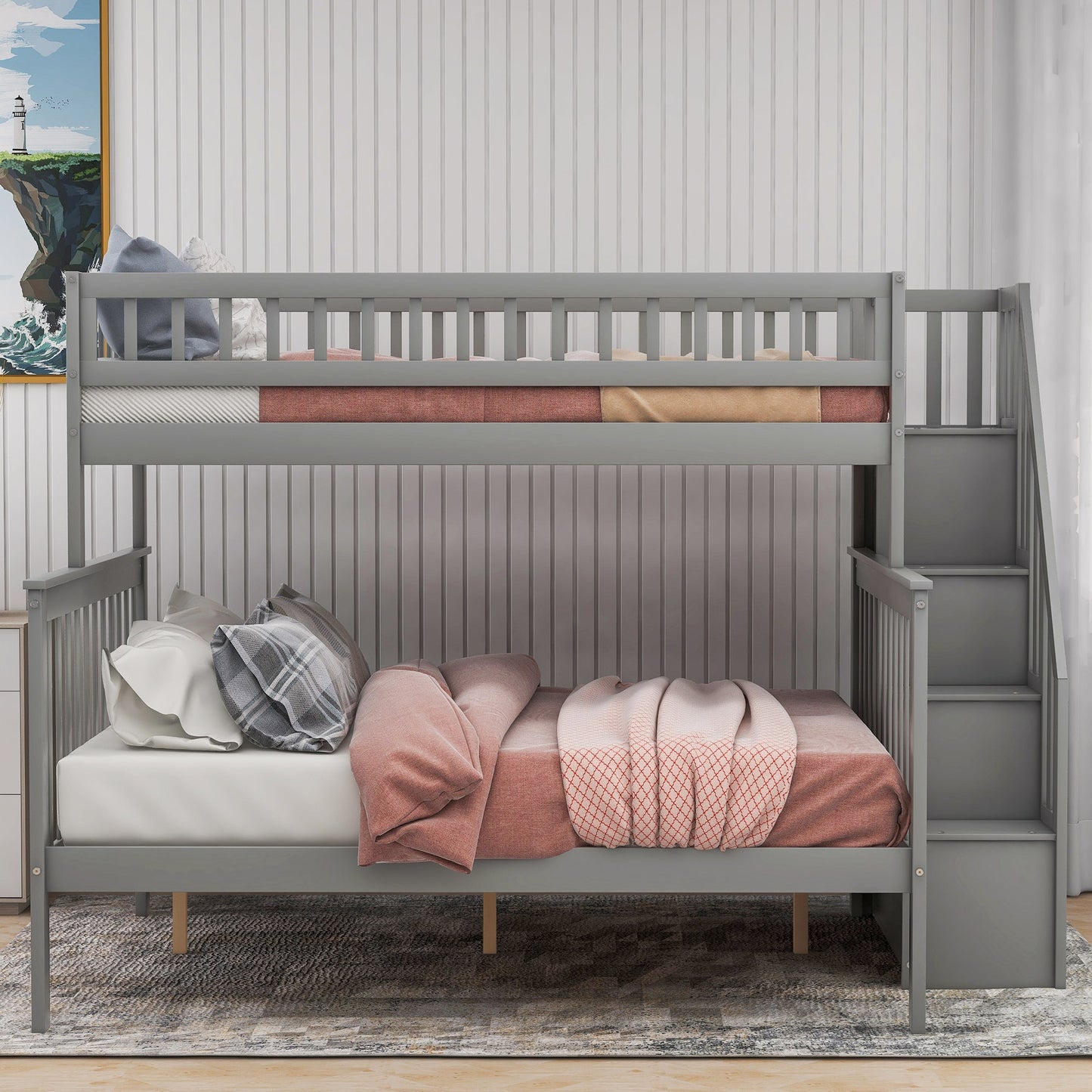 Twin Over Full Stairway Bunk Bed with Storage