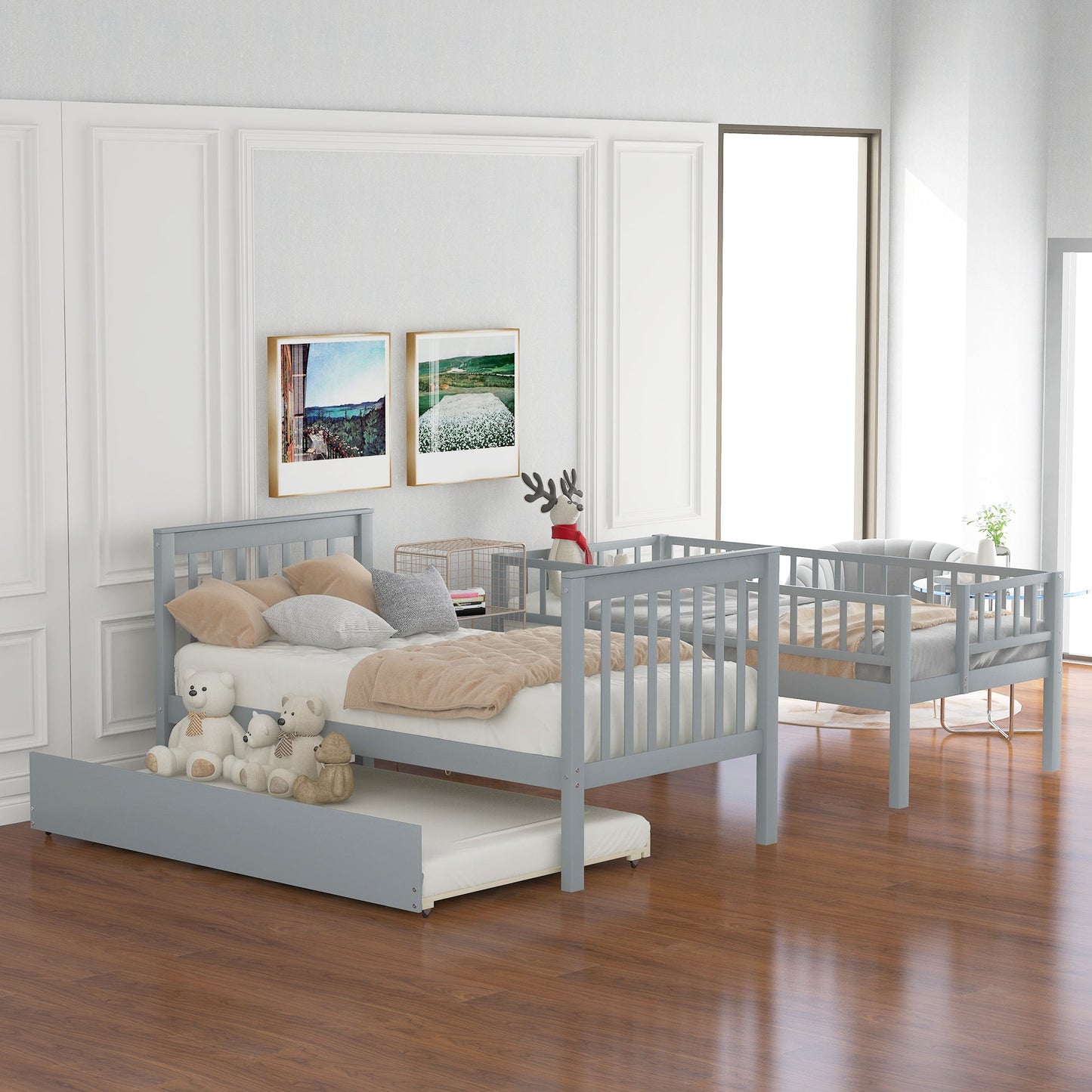 Twin Over Twin Bunk Bed with Trundle and Storage